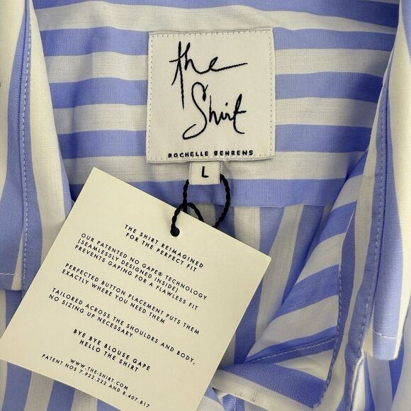 Tuckernuck The Shirt by Rochelle Behrens L Drop Waist Shirt Dress Striped Blue - Picture 11 of 16